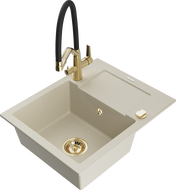 Mexen Enzo zlewozmywak granitowy 1-komorowy z ociekaczem i baterią kuchenną Duo, beżowy - 6506-69-671701-57-G