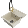 Mexen Enzo zlewozmywak granitowy 1-komorowy z ociekaczem i baterią kuchenną Duo, beżowy - 6506-69-671701-57-B