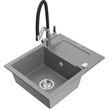 Mexen Enzo zlewozmywak granitowy 1-komorowy z ociekaczem i baterią kuchenną Duo, szary - 6506-71-671701-07