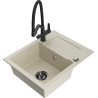 Mexen Enzo zlewozmywak granitowy 1-komorowy z ociekaczem i baterią kuchenną Duo, beżowy - 6506-69-671701-70-B