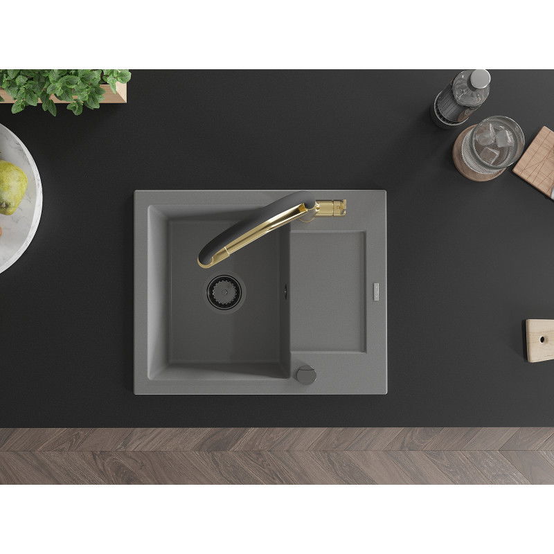 Mexen Enzo zlewozmywak granitowy 1-komorowy z ociekaczem i baterią kuchenną Duo, szary - 6506-71-671701-57-B