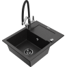 Mexen Enzo zlewozmywak granitowy 1-komorowy z ociekaczem i baterią kuchenną Duo, czarny/srebrny metalik - 6506-73-671701-07-B