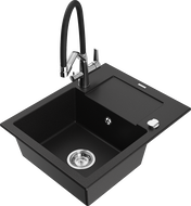 Mexen Enzo zlewozmywak granitowy 1-komorowy z ociekaczem i baterią kuchenną Duo, czarny - 6506-77-671701-07