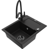 Mexen Enzo zlewozmywak granitowy 1-komorowy z ociekaczem i baterią kuchenną Duo, czarny - 6506-77-671701-70-B