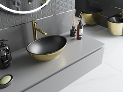 Mexen Elza umywalka nablatowa 40 x 33 cm, czarna mat/złota wzór łuski - 21014028