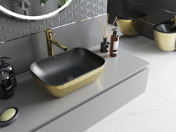 Mexen Rita umywalka nablatowa 45 x 32 cm, czarna mat/złota wzór łuski - 21084578