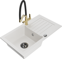 Mexen Pablo zlewozmywak granitowy 1-komorowy z ociekaczem i baterią kuchenną Duo, biały - 6510-20-671701-57-B