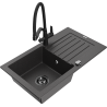Mexen Pablo zlewozmywak granitowy 1-komorowy z ociekaczem i baterią kuchenną Duo, czarny nakrapiany - 6510-76-671701-70-B