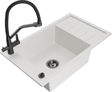 Mexen Elias zlewozmywak granitowy 1-komorowy z ociekaczem i baterią kuchenną Duo, biały - 6511-20-671701-70-B