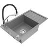 Mexen Elias zlewozmywak granitowy 1-komorowy z ociekaczem i baterią kuchenną Duo, szary - 6511-71-671701-07