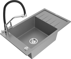 Mexen Elias zlewozmywak granitowy 1-komorowy z ociekaczem i baterią kuchenną Duo, szary - 6511-71-671701-07