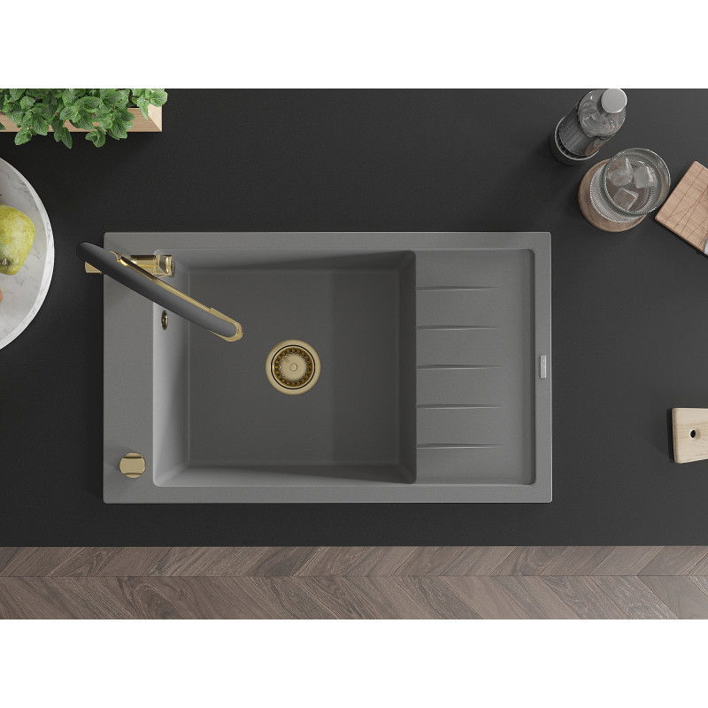 Mexen Elias zlewozmywak granitowy 1-komorowy z ociekaczem i baterią kuchenną Duo, szary - 6511-71-671701-57-G