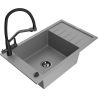 Mexen Elias zlewozmywak granitowy 1-komorowy z ociekaczem i baterią kuchenną Duo, szary - 6511-71-671701-70-B