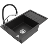Mexen Elias zlewozmywak granitowy 1-komorowy z ociekaczem i baterią kuchenną Duo, czarny/srebrny metalik - 6511-73-671701-07