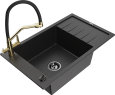 Mexen Elias zlewozmywak granitowy 1-komorowy z ociekaczem i baterią kuchenną Duo, czarny/srebrny metalik - 6511-73-671701-57-B