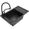 Mexen Elias zlewozmywak granitowy 1-komorowy z ociekaczem i baterią kuchenną Duo, czarny/srebrny metalik - 6511-73-671701-70-B