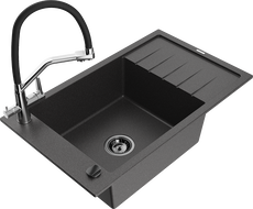 Mexen Elias zlewozmywak granitowy 1-komorowy z ociekaczem i baterią kuchenną Duo, czarny nakrapiany - 6511-76-671701-07-B