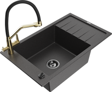 Mexen Elias zlewozmywak granitowy 1-komorowy z ociekaczem i baterią kuchenną Duo, czarny nakrapiany - 6511-76-671701-57-B