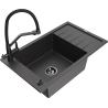Mexen Elias zlewozmywak granitowy 1-komorowy z ociekaczem i baterią kuchenną Duo, czarny nakrapiany - 6511-76-671701-70-B