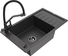 Mexen Elias zlewozmywak granitowy 1-komorowy z ociekaczem i baterią kuchenną Duo, czarny nakrapiany - 6511-76-671701-70-B