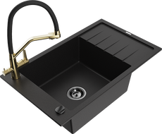 Mexen Elias zlewozmywak granitowy 1-komorowy z ociekaczem i baterią kuchenną Duo, czarny - 6511-77-671701-57-B