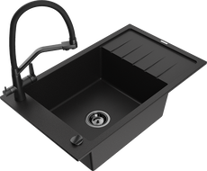 Mexen Elias zlewozmywak granitowy 1-komorowy z ociekaczem i baterią kuchenną Duo, czarny - 6511-77-671701-70-B