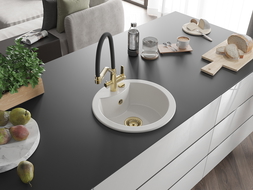 Mexen Diego zlewozmywak granitowy 1-komorowy z baterią kuchenną Duo, biały - 6512-20-671701-57-G