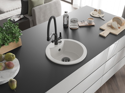 Mexen Diego zlewozmywak granitowy 1-komorowy z baterią kuchenną Duo, biały - 6512-20-671701-70-B