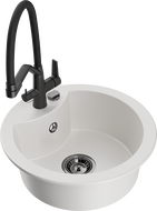 Mexen Diego zlewozmywak granitowy 1-komorowy z baterią kuchenną Duo, biały - 6512-20-671701-70-B