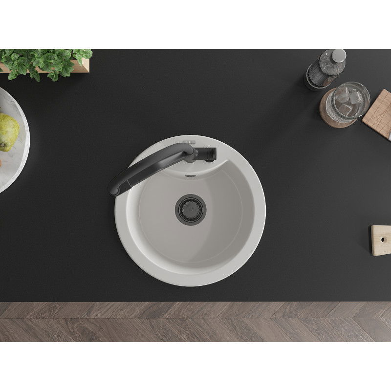 Mexen Diego zlewozmywak granitowy 1-komorowy z baterią kuchenną Duo, biały - 6512-20-671701-70-B