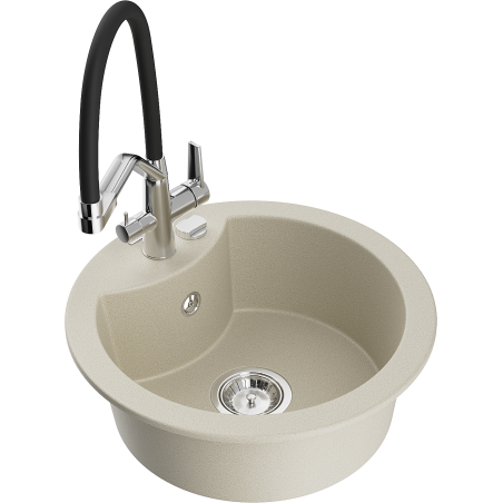 Mexen Diego zlewozmywak granitowy 1-komorowy z baterią kuchenną Duo, beżowy - 6512-69-671701-07