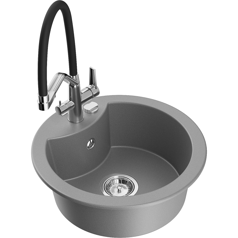 Mexen Diego zlewozmywak granitowy 1-komorowy z baterią kuchenną Duo, szary - 6512-71-671701-07