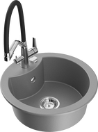 Mexen Diego zlewozmywak granitowy 1-komorowy z baterią kuchenną Duo, szary - 6512-71-671701-07