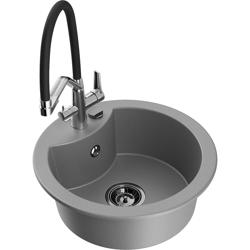 Mexen Diego zlewozmywak granitowy 1-komorowy z baterią kuchenną Duo, szary - 6512-71-671701-07-B