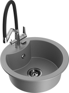 Mexen Diego zlewozmywak granitowy 1-komorowy z baterią kuchenną Duo, szary - 6512-71-671701-07-B
