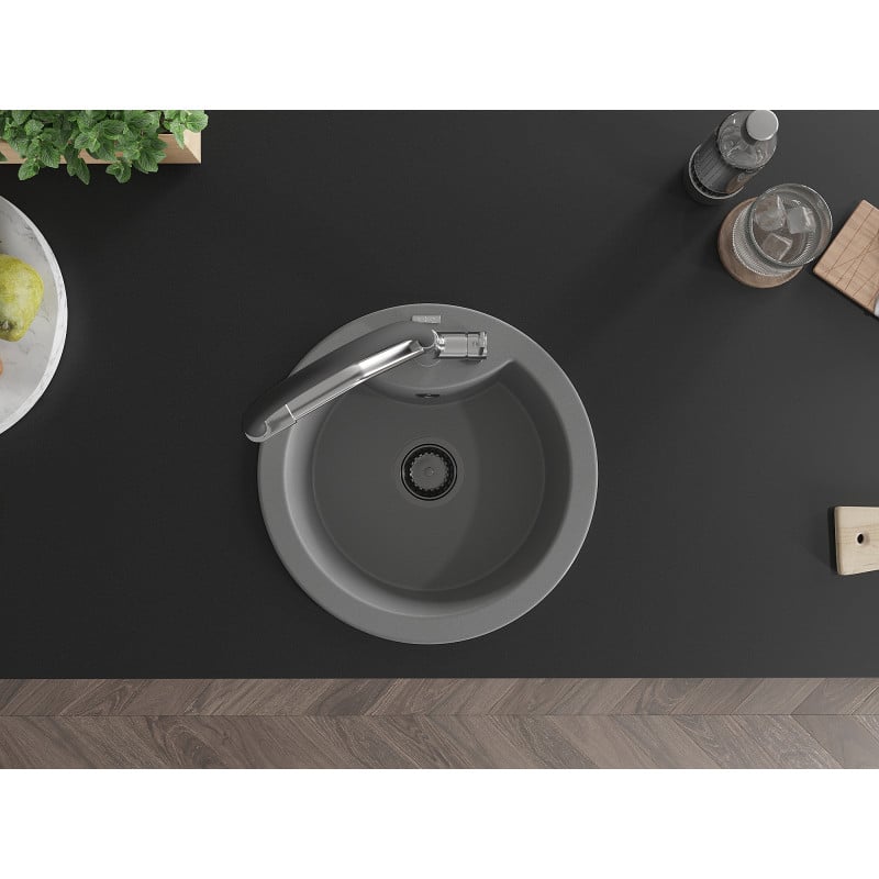 Mexen Diego zlewozmywak granitowy 1-komorowy z baterią kuchenną Duo, szary - 6512-71-671701-07-B