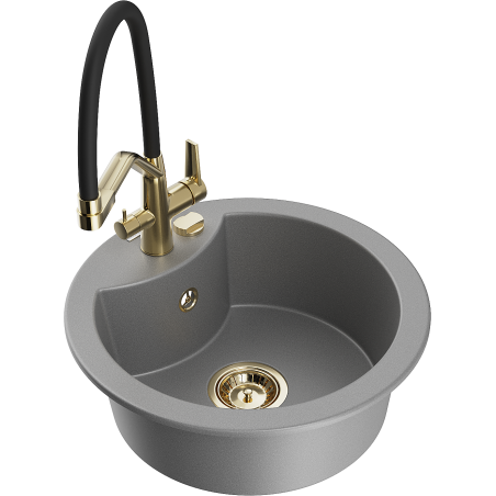 Mexen Diego zlewozmywak granitowy 1-komorowy z baterią kuchenną Duo, szary - 6512-71-671701-57-G