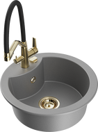 Mexen Diego zlewozmywak granitowy 1-komorowy z baterią kuchenną Duo, szary - 6512-71-671701-57-G