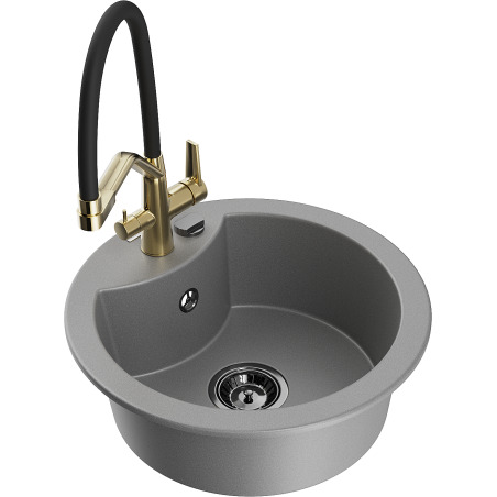 Mexen Diego zlewozmywak granitowy 1-komorowy z baterią kuchenną Duo, szary - 6512-71-671701-57-B