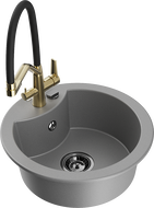 Mexen Diego zlewozmywak granitowy 1-komorowy z baterią kuchenną Duo, szary - 6512-71-671701-57-B