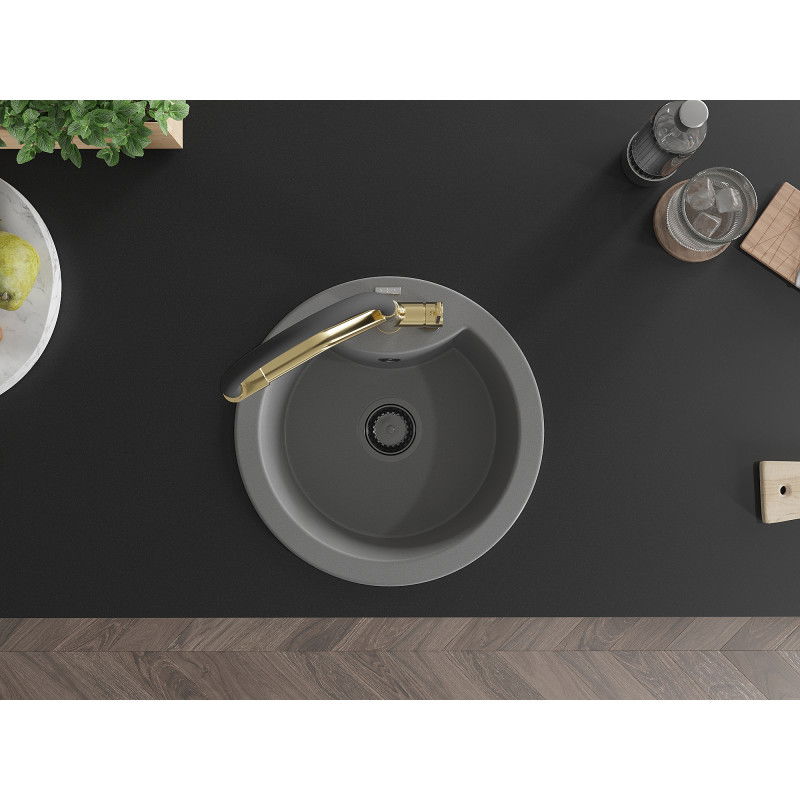 Mexen Diego zlewozmywak granitowy 1-komorowy z baterią kuchenną Duo, szary - 6512-71-671701-57-B