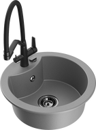Mexen Diego zlewozmywak granitowy 1-komorowy z baterią kuchenną Duo, szary - 6512-71-671701-70-B