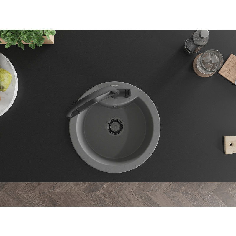 Mexen Diego zlewozmywak granitowy 1-komorowy z baterią kuchenną Duo, szary - 6512-71-671701-70-B