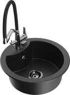 Mexen Diego zlewozmywak granitowy 1-komorowy z baterią kuchenną Duo, czarny/srebrny metalik - 6512-73-671701-07-B