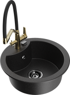 Mexen Diego zlewozmywak granitowy 1-komorowy z baterią kuchenną Duo, czarny/srebrny metalik - 6512-73-671701-57-B