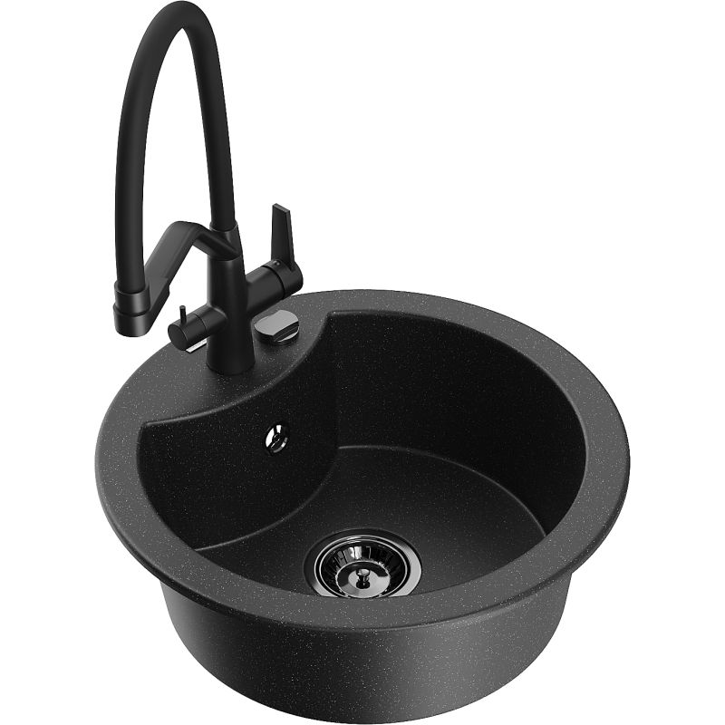 Mexen Diego zlewozmywak granitowy 1-komorowy z baterią kuchenną Duo, czarny/srebrny metalik - 6512-73-671701-70-B