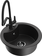 Mexen Diego zlewozmywak granitowy 1-komorowy z baterią kuchenną Duo, czarny/srebrny metalik - 6512-73-671701-70-B