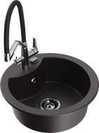 Mexen Diego zlewozmywak granitowy 1-komorowy z baterią kuchenną Duo, czarny/złoty metalik - 6512-75-671701-07-B