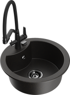 Mexen Diego zlewozmywak granitowy 1-komorowy z baterią kuchenną Duo, czarny/złoty metalik - 6512-75-671701-70-B