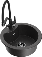 Mexen Diego zlewozmywak granitowy 1-komorowy z baterią kuchenną Duo, czarny nakrapiany - 6512-76-671701-70-B